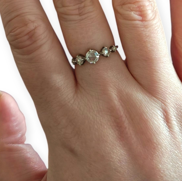 Round Rose Cut Five Stone Moissanite Ring .91 TCW Sterling Silver Ring Size 8.5 - Picture 8 of 12